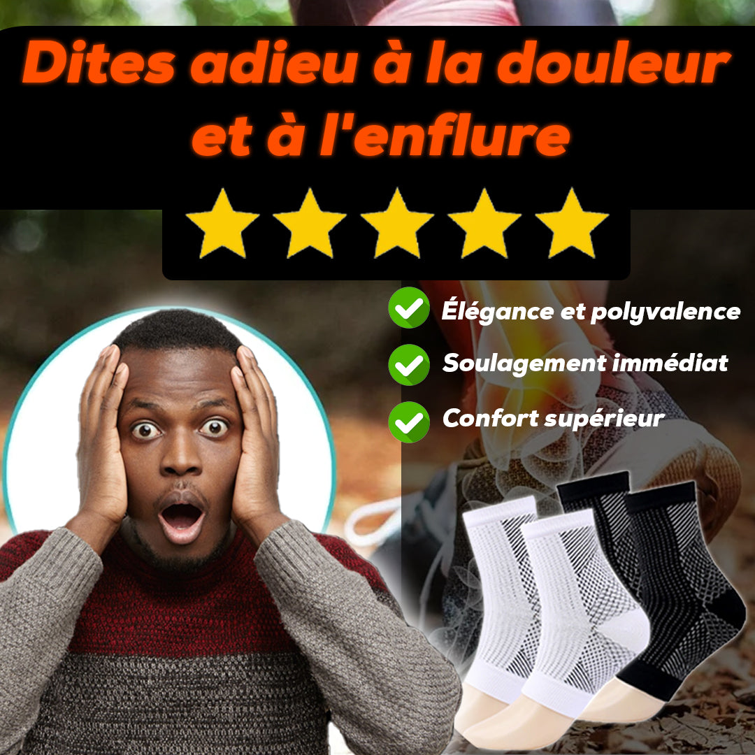 pack (2 Paires) Chaussettes de guérison contre la douleur et l'enflure (Noir + blanc)