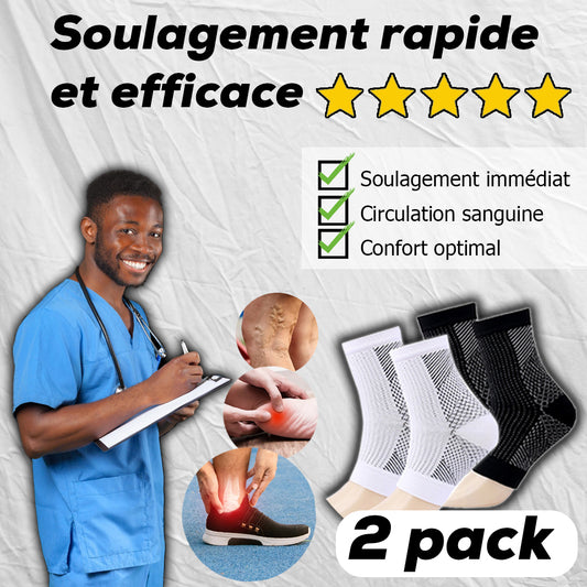 pack (2 Paires) Chaussettes de guérison contre la douleur et l'enflure (Noir + blanc)
